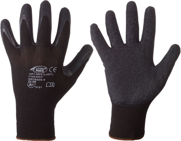 F-STRONGHAND, Latexbeschichtete-Arbeits-Handschuhe Finegrip, VE = 12 Paar, schwarz