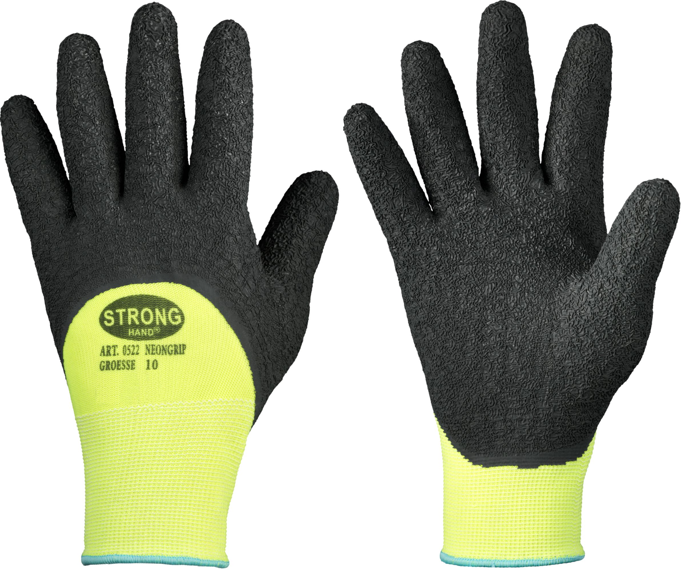 F-STRONGHAND, Latex, Arbeits-Handschuhe,  *NEONGRIP*, schwarz, VE = 12 Paar