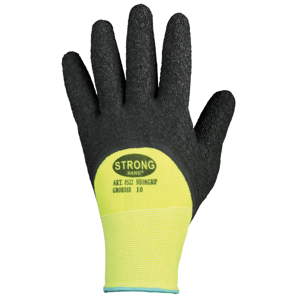 F-STRONGHAND-Handschutz, Latex, Arbeitshandschuhe,  *NEONGRIP*, Pkg.a`12  schwarz/neongelb