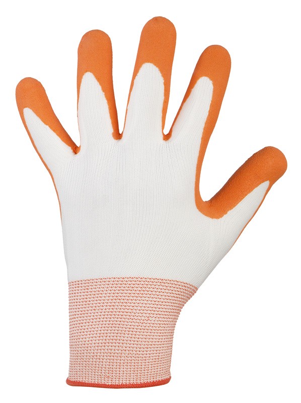 Feldtmann NYLON Strickhandschuhe Baumwollhandschuhe Arbeitshandschuhe TAINAN Latexhandschuhe Beschichtung weiß orange VE 12 Paar