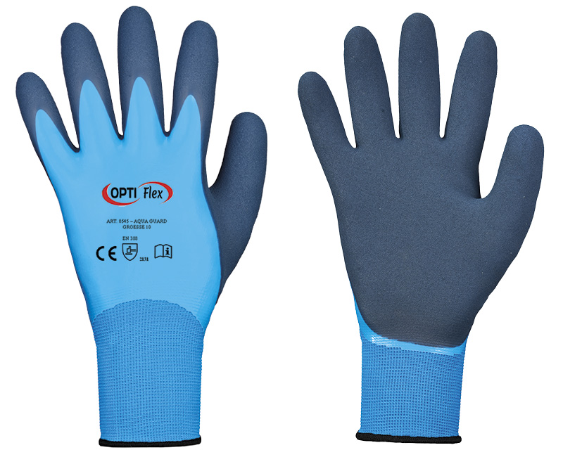 F-OPTI FLEX, Latex, Arbeits-Handschuhe, *AQUA GUARD*, blau, VE = 12 Paar