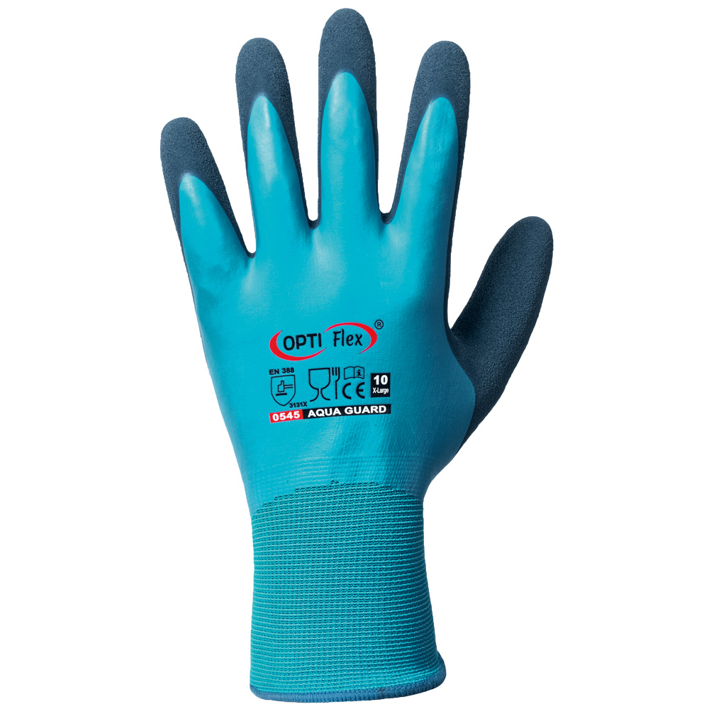 F-OPTIFLEX-Handschutz, Latex, Arbeitshandschuhe, *AQUA GUARD*, blau/dunkelblau