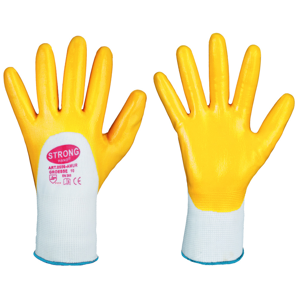 F-STRONGHAND-Handschutz, Nitril, Arbeitshandschuhe, *AMUR*, Pkg.a`12, gelb