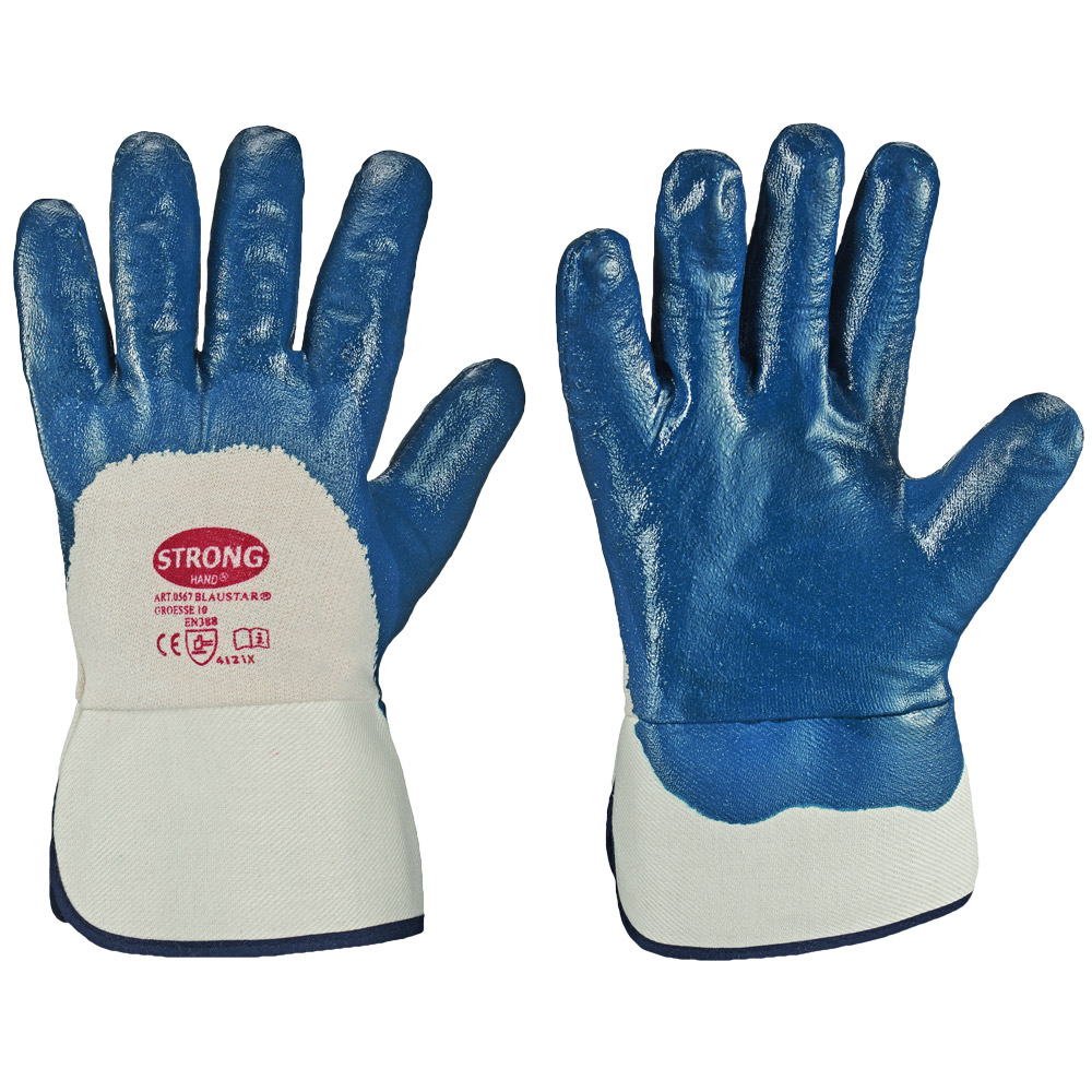 F-STRONGHAND-Handschutz, Nitril, Arbeitshandschuhe, *BLAUSTAR*, Pkg.a`12, blau
