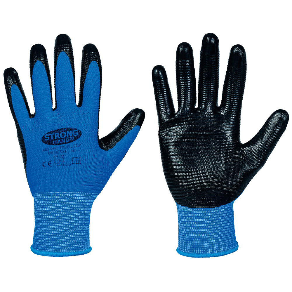 F-STRONGHAND-Handschutz, Nitril, Arbeitshandschuhe, *PROFILGRIP* , Pkg.a`12, blau/schwarz