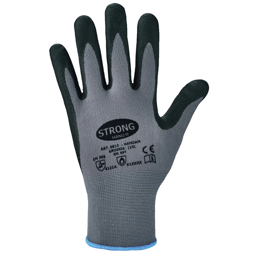 F-STRONGHAND-Handschutz, Nitril, mit Noppen, Arbeitshandschuhe, *HANDAN*, Pkg.a`12, grau/schwarz