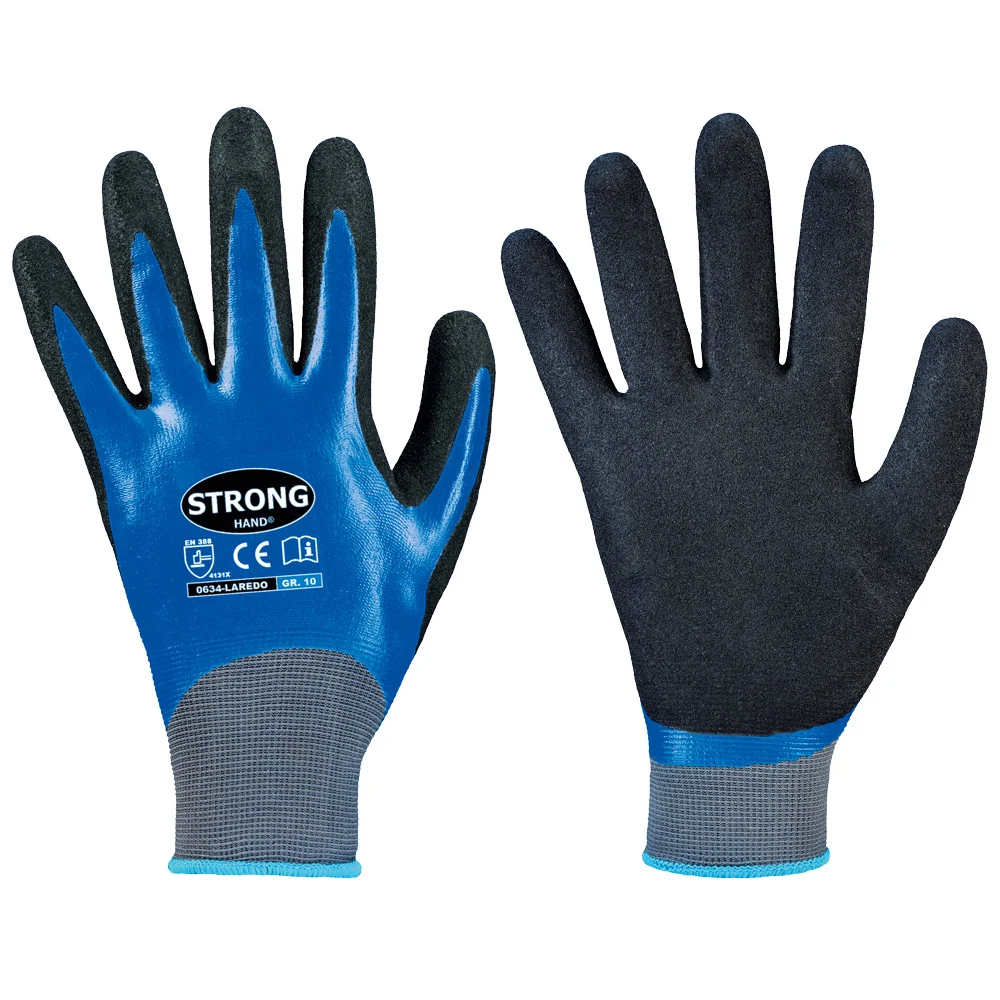 F-STRONGHAND-Handschutz, Nylon, Nitrilbeschichtung, Arbeitshandschuhe, *LAREDO*, Pkg.a`12, blau/schwarz