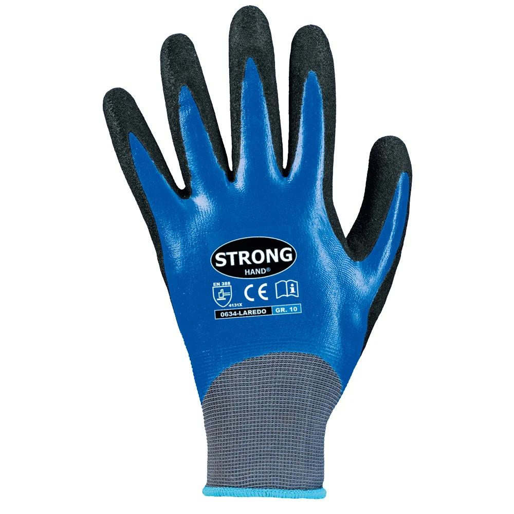 F-STRONGHAND-Handschutz, Nylon, Nitrilbeschichtung, Arbeitshandschuhe, *LAREDO*, Pkg.a`12, blau/schwarz