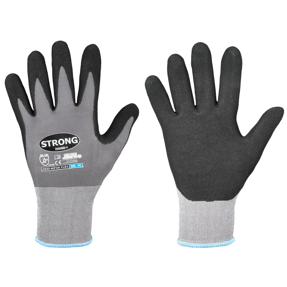 F-STRONGHAND-Handschutz, Nylon, Nitrilbeschichtung, Arbeitshandschuhe,*NIFOA FLEX*, Pkg.a`12, grau/schwarz