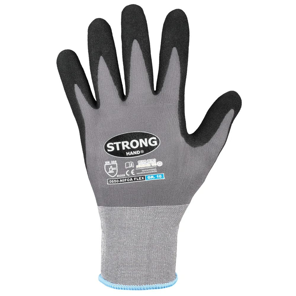 F-STRONGHAND-Handschutz, Nylon, Nitrilbeschichtung, Arbeitshandschuhe,*NIFOA FLEX*, Pkg.a`12, grau/schwarz