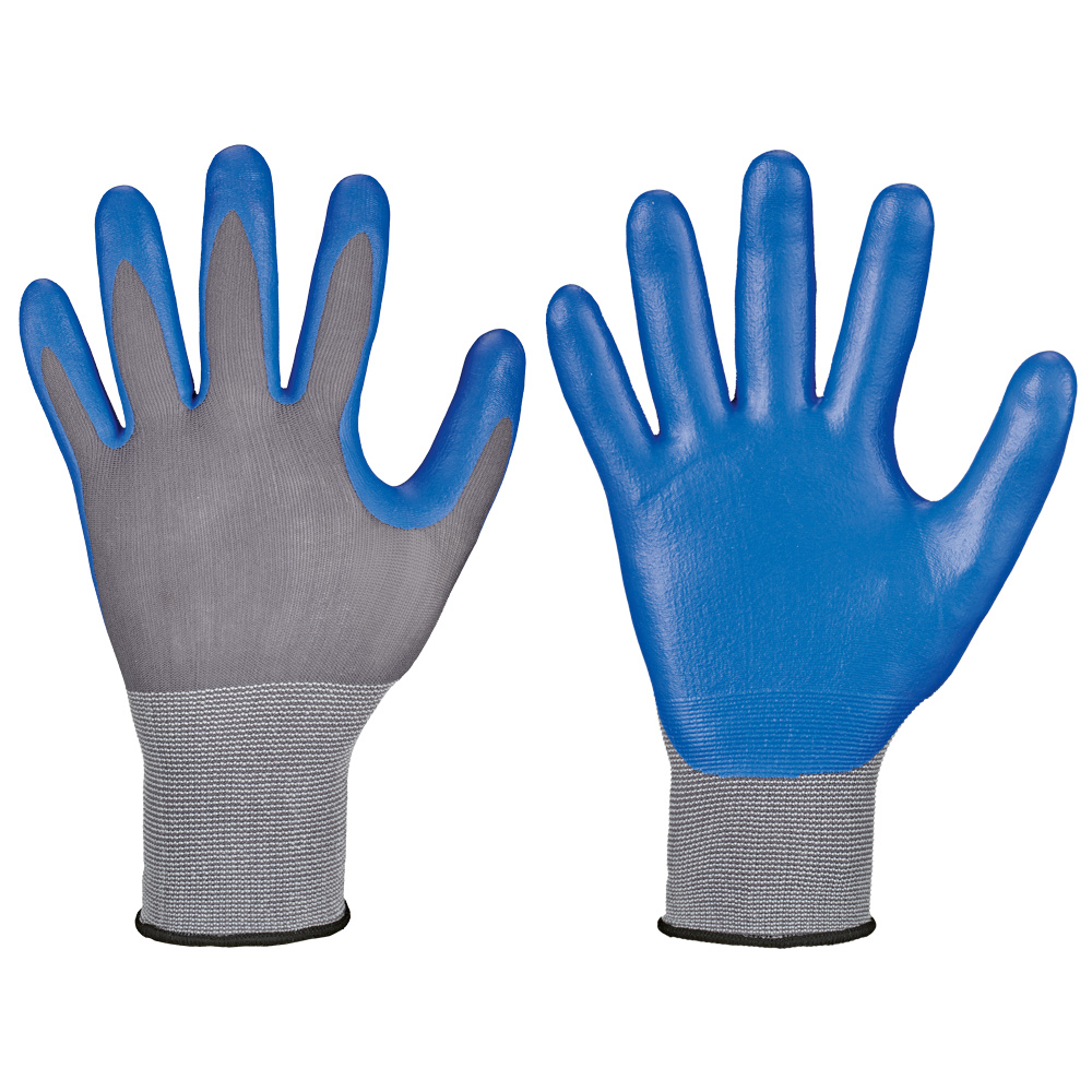 F-STRONGHAND-Handschutz, Nylon, Nitrilbeschichtung, Arbeitshandschuhe,*DELTANA*, Pkg.a`12, grau/blau