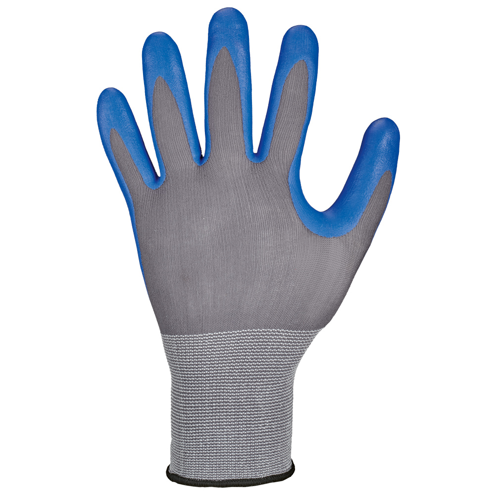 F-STRONGHAND-Handschutz, Nylon, Nitrilbeschichtung, Arbeitshandschuhe,*DELTANA*, Pkg.a`12, grau/blau