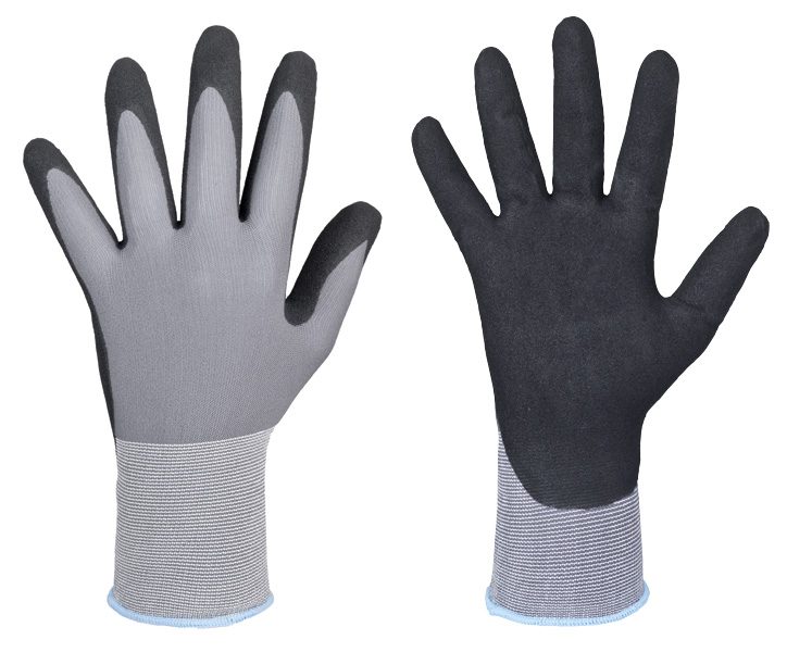 F-STRONGHAND-Handschutz, PU/Nitril, Arbeitshandschuhe,*ATLANTA*, Pkg.a`12, grau/schwarz