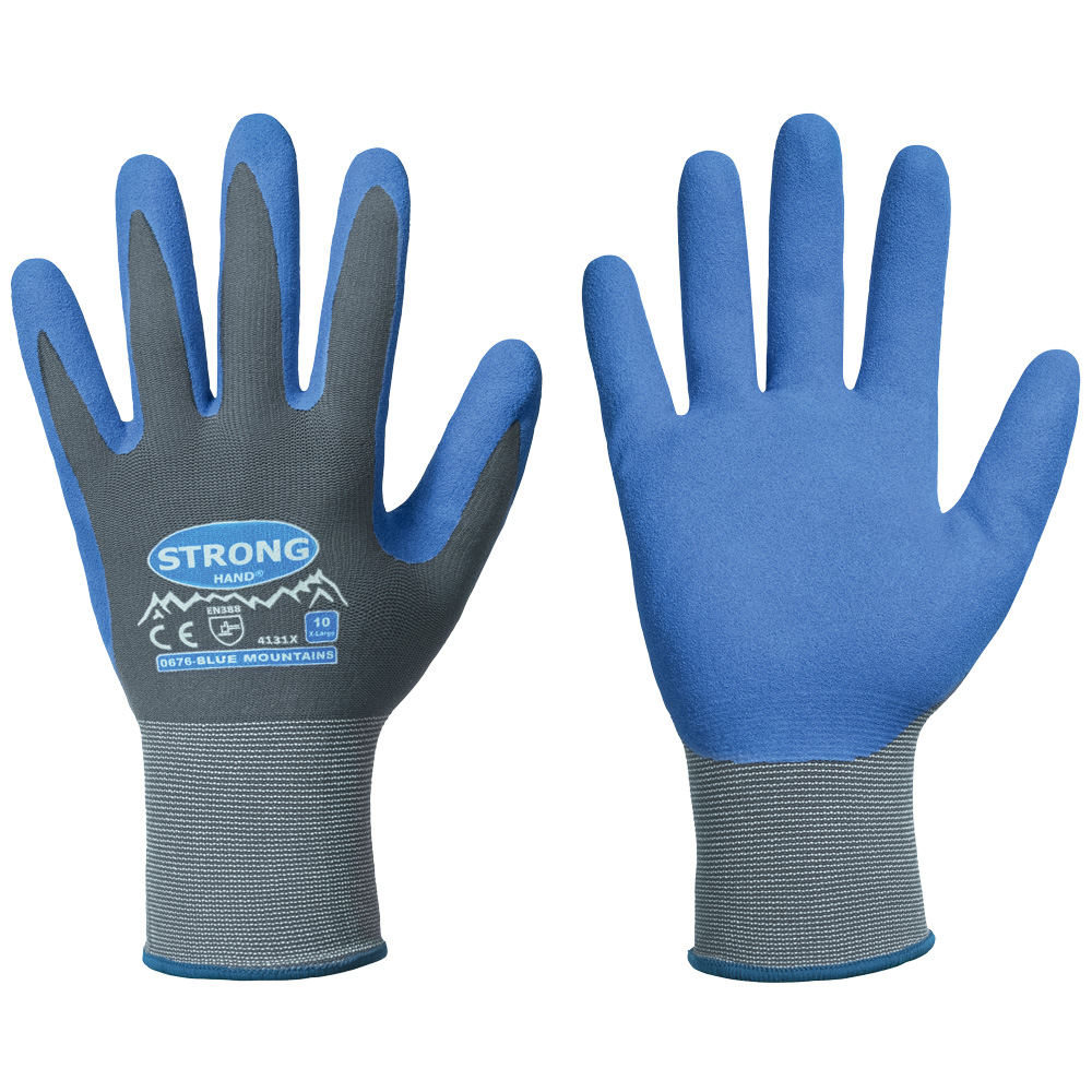 F-STRONGHAND-Handschutz, Nylon, Nitrilbeschichtung, Arbeitshandschuhe,*BLUE MOUNTAINS*, Pkg.a`12, grau/blau