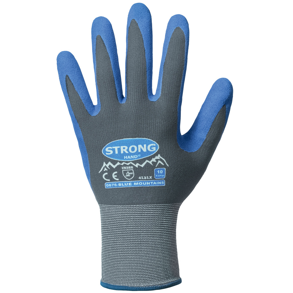 F-STRONGHAND-Handschutz, Nylon, Nitrilbeschichtung, Arbeitshandschuhe,*BLUE MOUNTAINS*, Pkg.a`12, grau/blau
