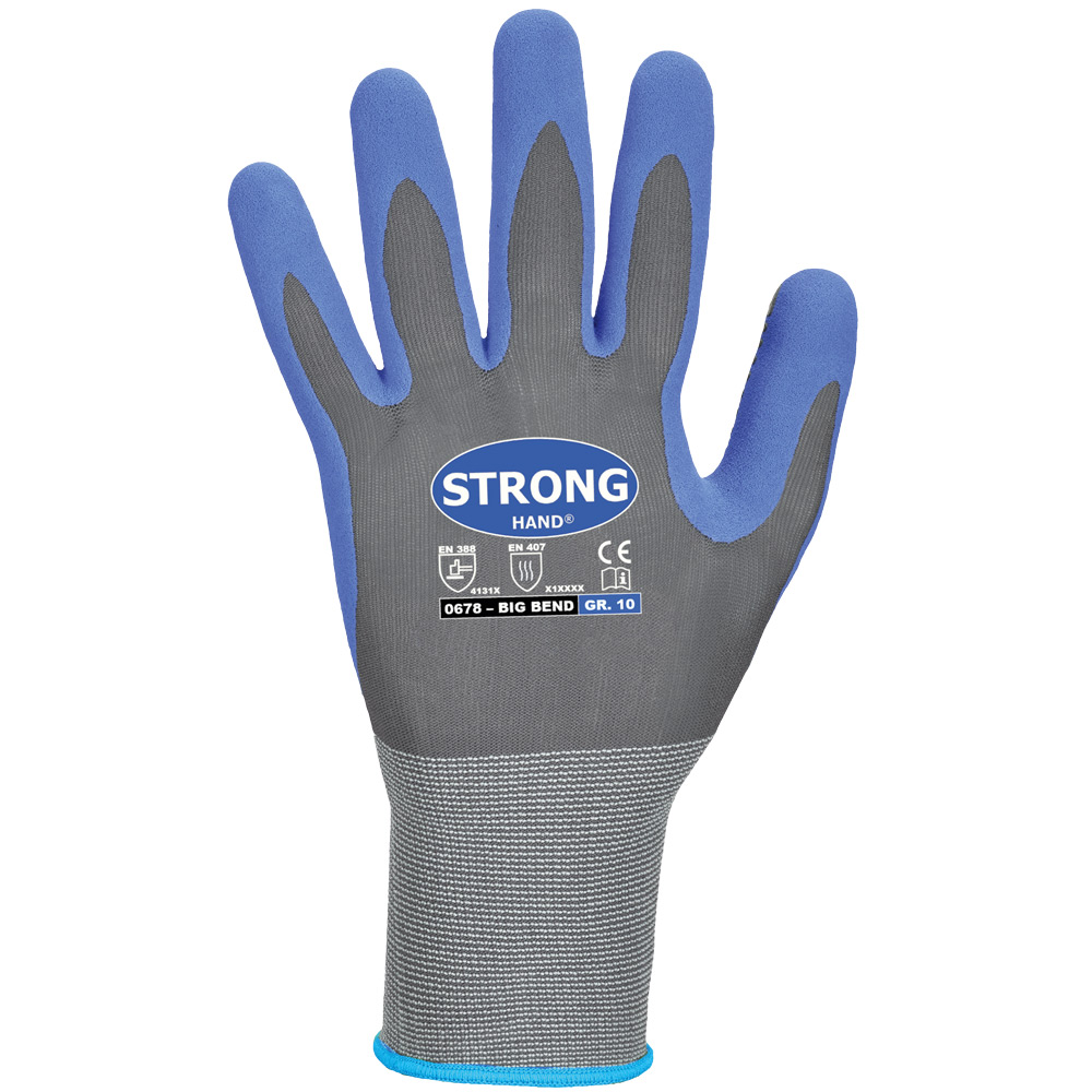 F-STRONGHAND-Handschutz, Nylon, Nitrilbeschichtung, Arbeitshandschuhe,*BIG BEND*, Pkg.a`12, grau/blau