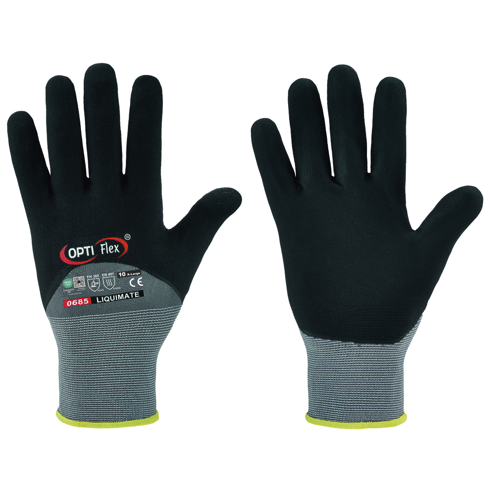 F-OPTIFLEX-Handschutz, Nitril-Arbeitshandschuhe, *LIQUIMATE*, grau/schwarz