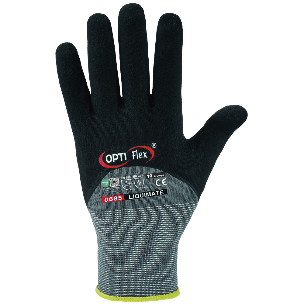 F-OPTIFLEX-Handschutz, Nitril-Arbeitshandschuhe, *LIQUIMATE*, grau/schwarz