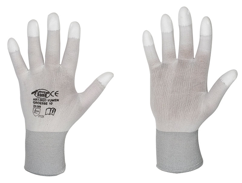 Gr.7 F-STRONGHAND, Polyester, PU beschichtet, Arbeitshandschuhe, *STANDARD YUMEN*, VE = 12 Paar, weiß
