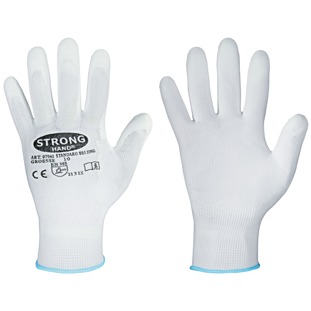 F-STRONGHAND-Handschutz, Nylon, PU beschichtet, Arbeitshandschuhe, *STANDARD BEIJING*, Pkg.a`12, weiß