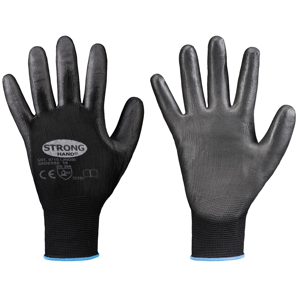F-STRONGHAND-Handschutz, Nylon, PU beschichtet, Arbeitshandschuhe,  *LINGBI*, Pkg.a`12, schwarz
