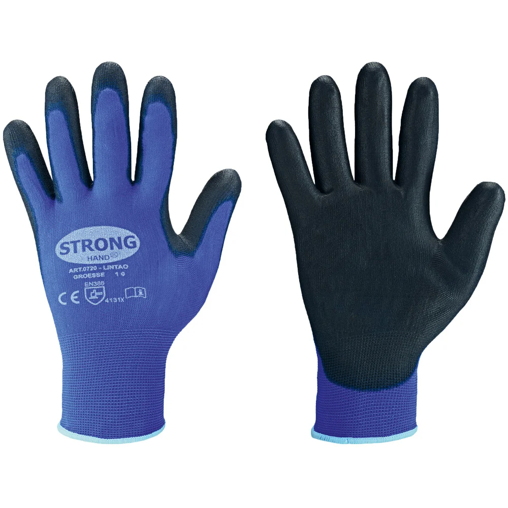 F-STRONGHAND-Handschutz, Nylon, PU beschichtet, Arbeitshandschuhe, *LINTAO*, Pkg.a`12, blau/schwarz