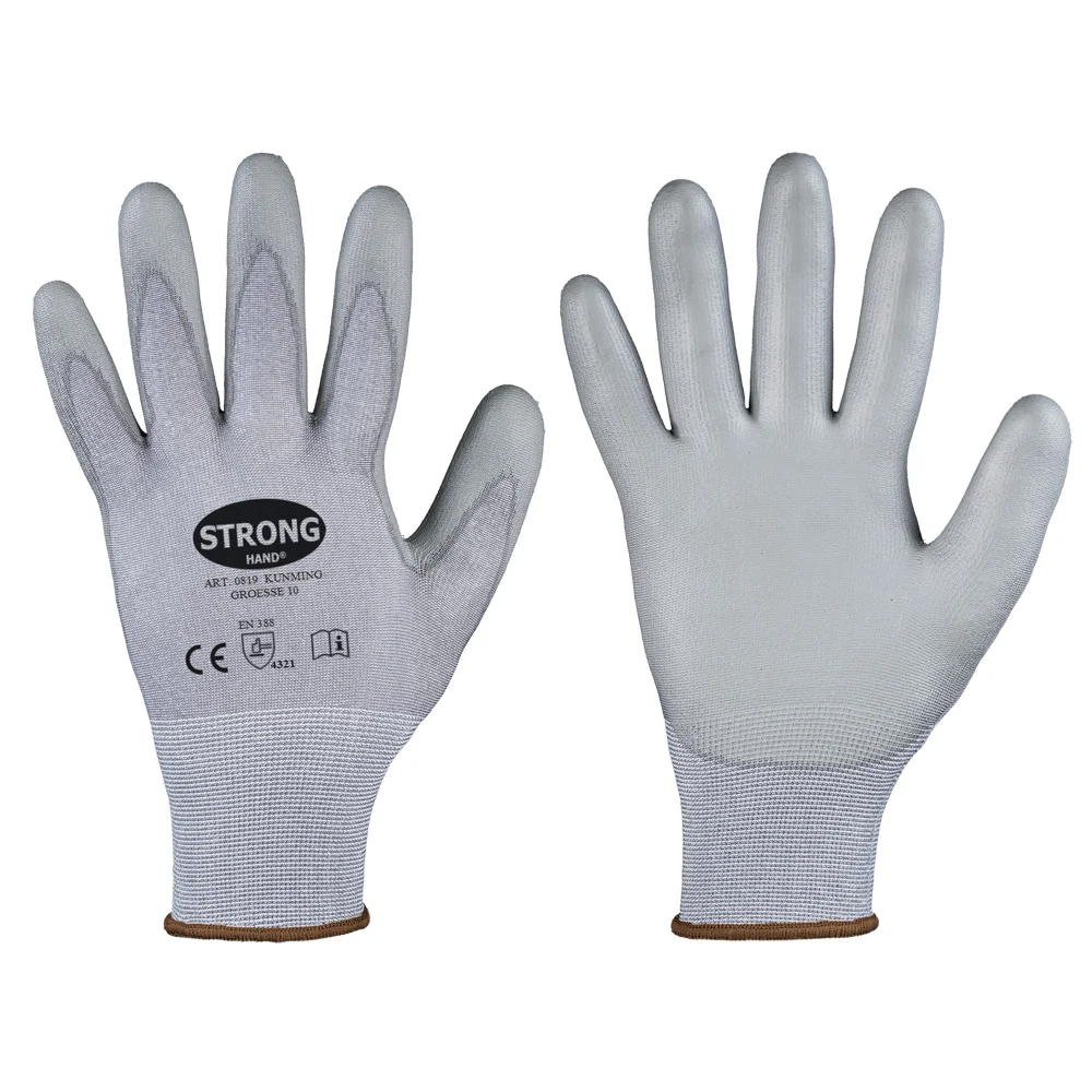 F-STRONGHAND-Handschutz, PU, Schnittschutzfaser, Arbeitshandschuhe, *KUNMING*, Pkg.a`12, grau/grau