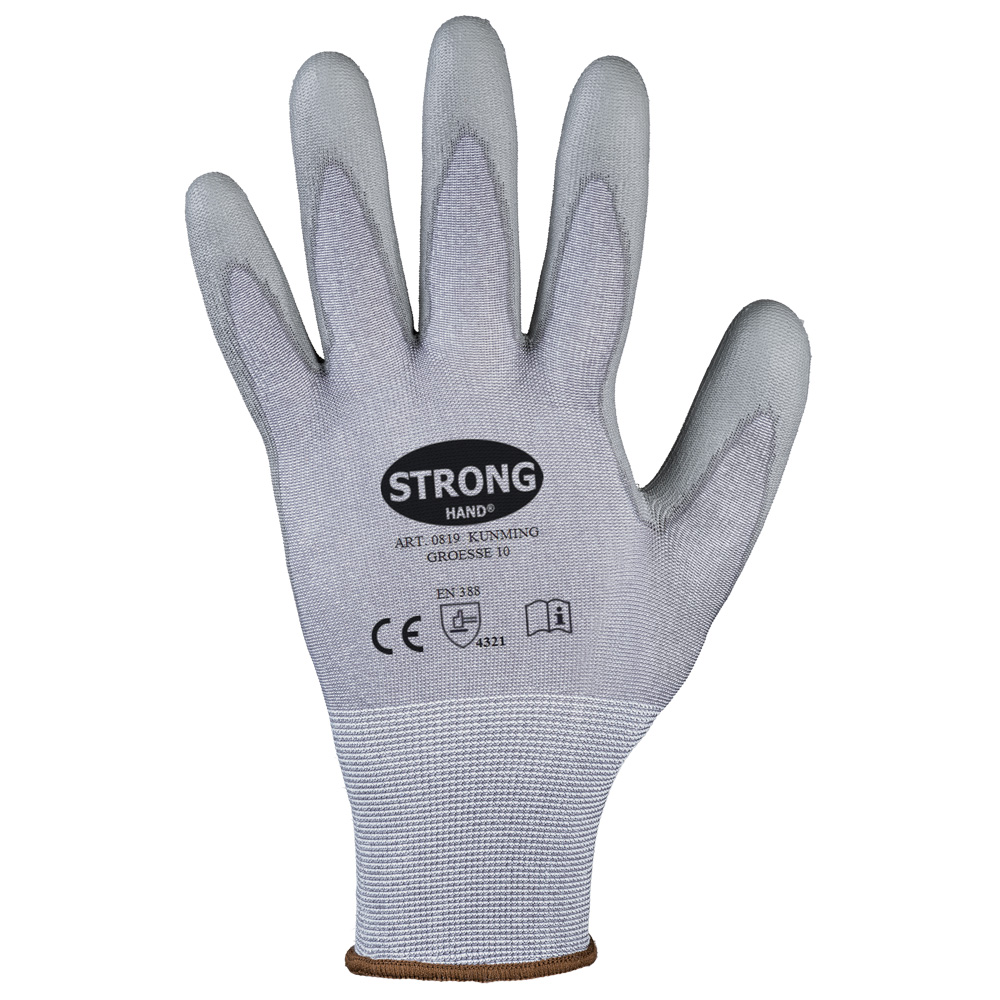 F-STRONGHAND-Handschutz, PU, Schnittschutzfaser, Arbeitshandschuhe, *KUNMING*, Pkg.a`12, grau/grau