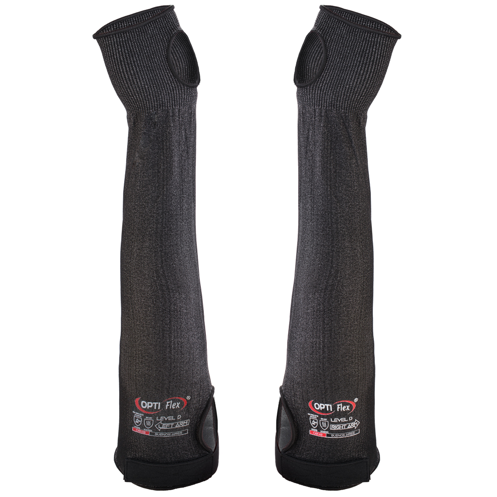 F-OPTIFLEX-Armschutz, Armschoner *BUENOS AIRES*, Schnitt- und Hitzeschutzliner, CAT2, schwarz melange, 45 cm, VE: 50 Stk.
