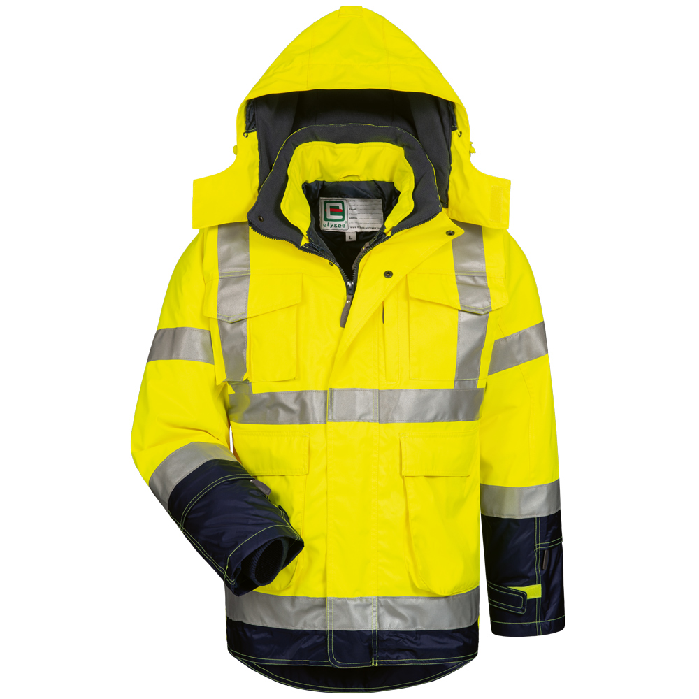 F-ELYSEE-Warnschutz, Warnschutz-2 in 1-Jacke, *BENJAMIN*, fluoreszierend gelb/marine abgesetzt