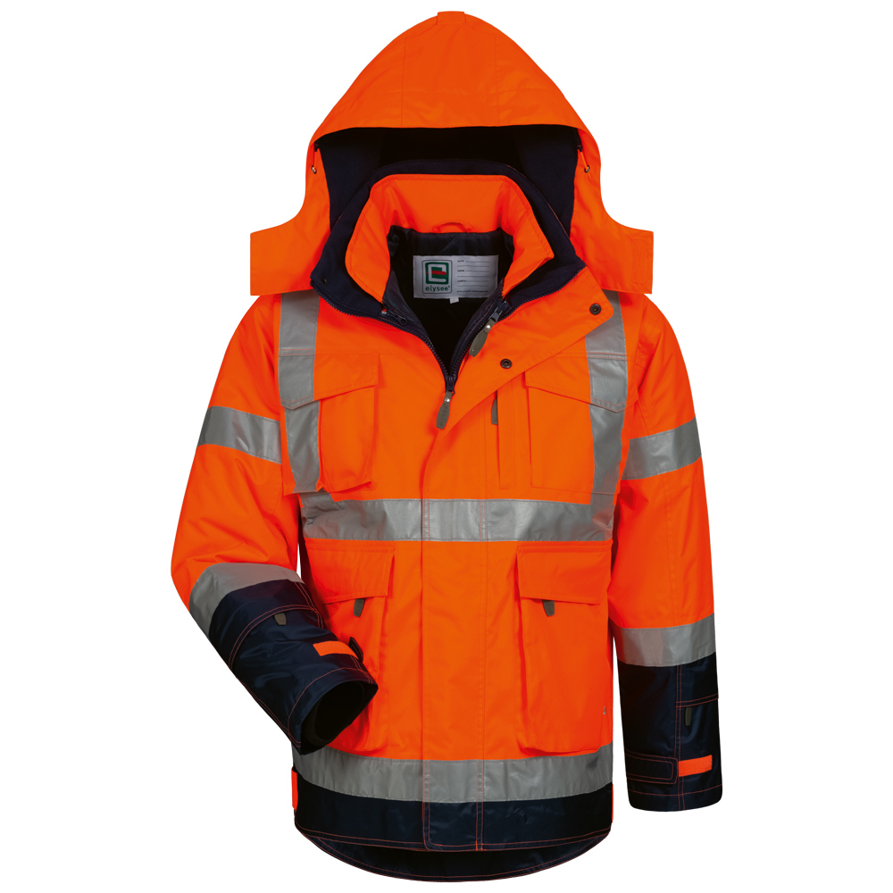 F-ELYSEE-Warnschutz, Warnschutz-2 in 1-Jacke, *PHILIPP*, fluoreszierend orange/marine abgesetzt
