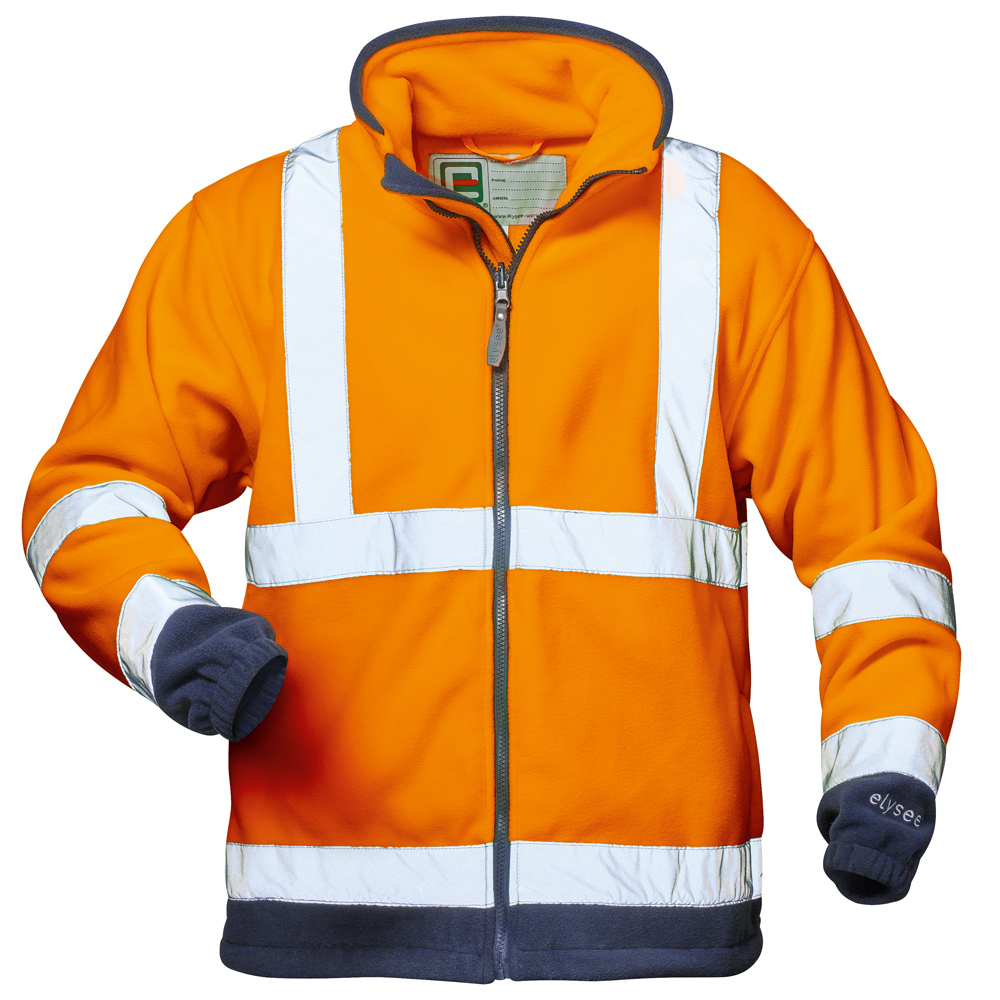 F-ELYSEE-Warnschutz, Warnschutz-Fleece-Jacke, *BENEDIKT*, fluoreszierend orange/marine abgesetzt