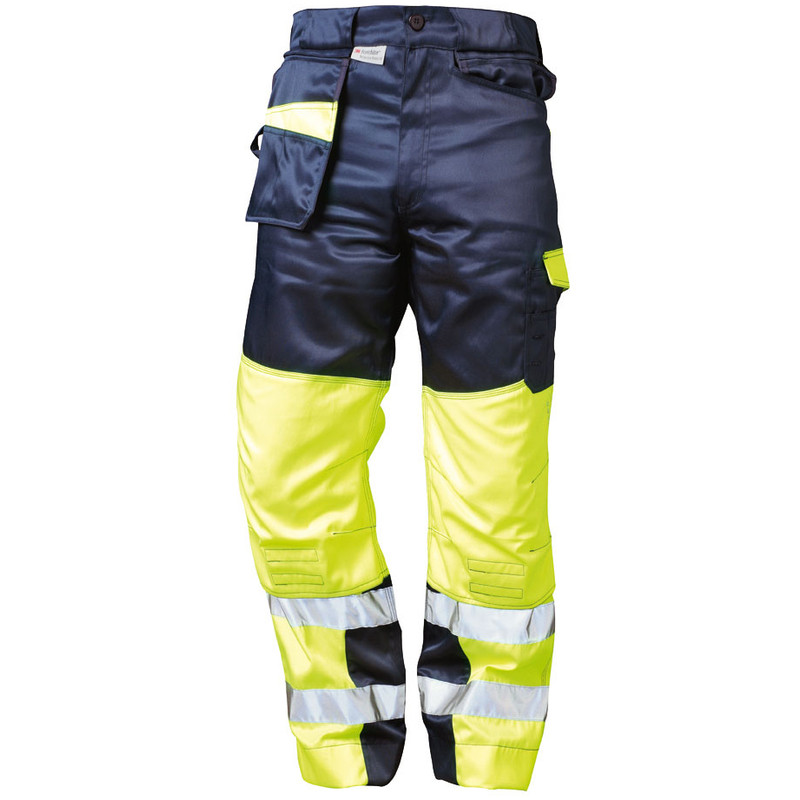 F-ELYSEE-Workwear, Warnschutz-Bundhose, *MARIO*, fluoreszierend gelb/marine abgesetzt