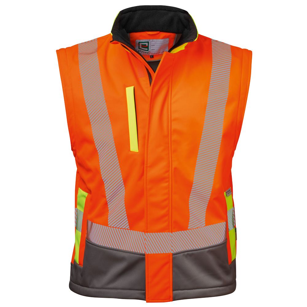 F-ELYSEE-Warnschutz, Warnschutz-Softshell Jacke, *ATANAS*, fluoreszierend orange/gelb/grau