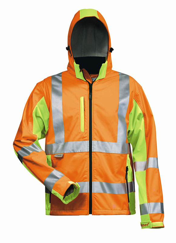 F-ELYSEE-Warnschutz-Softshell Jacke, *HOSS*, fluoreszierend orange/gelb