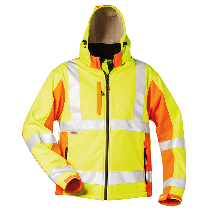 F-ELYSEE-Warnschutz-Softshell Jacke, *ADAM*, fluoreszierend gelb/fluoreszierend orange