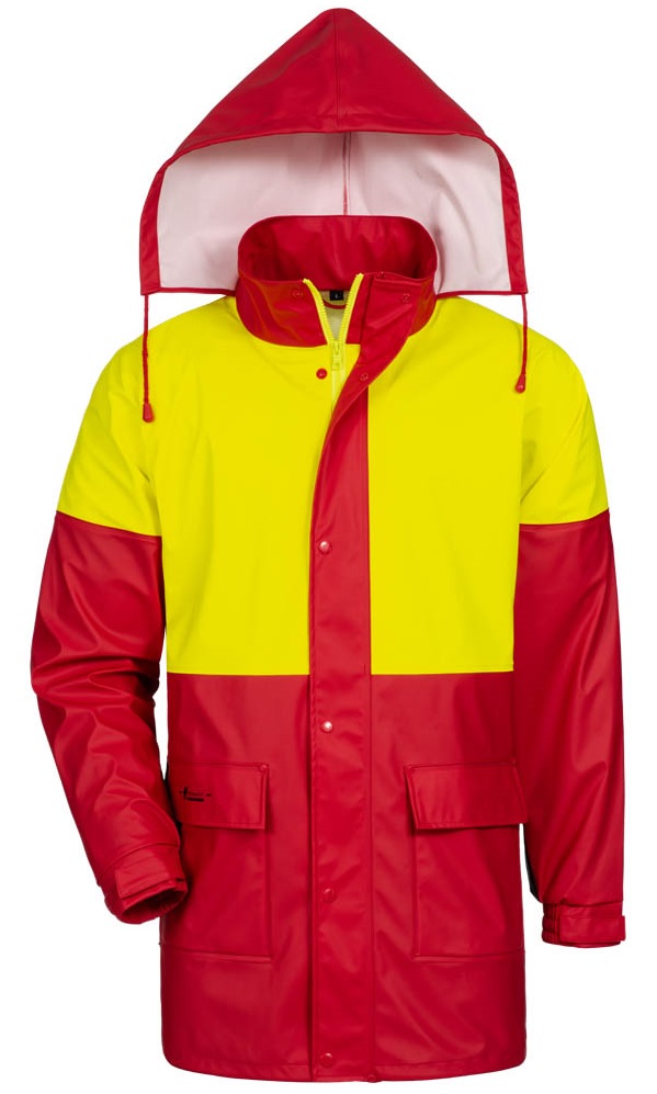 F-NORWAY-Regenschutz, -PU-Arbeitsjacke, AKAZIE, rot/gelb/schwarz