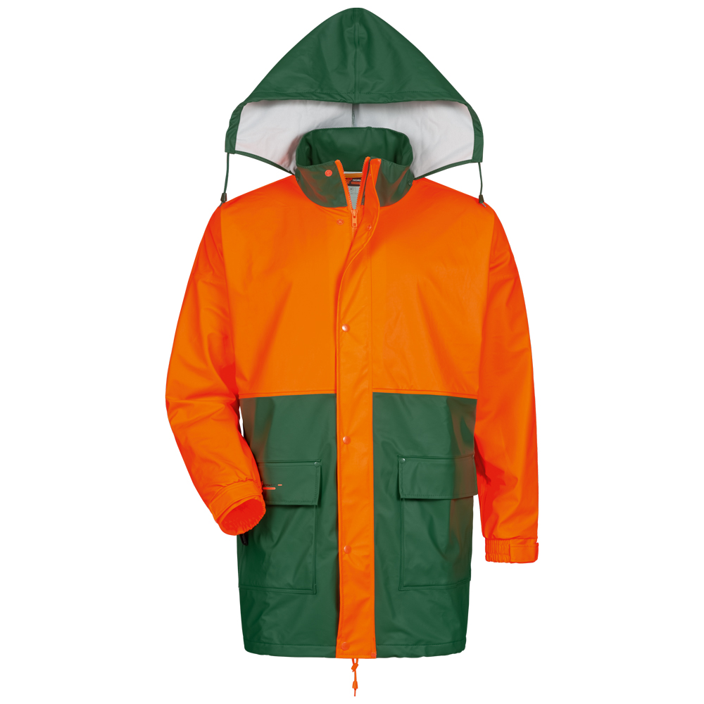 F-NORWAY-Forst-Regenjacke, PU-Stretch, *PAPPEL*, 190g/m², grün/orange