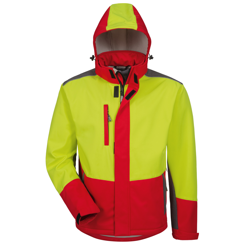 F-ELYSEE-Kälteschutz, Waldarbeiter-Softshell Jacke, *SCHLEHE*, gelb/rot/schwarz