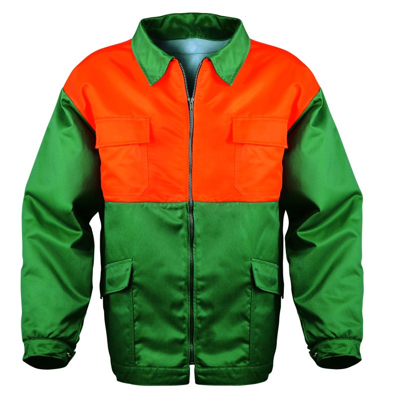 F-ELYSEE-Forst-Schutz-Jacke BUCHE mit Schnittschutz, Forstjacke, grün/rot