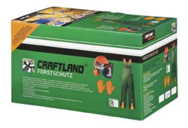 F-CRAFTLAND-Forstschutz-Set, mit Latzhose: FICHTE, Forsthelm-Kombination und Criss-Cross Handschuh, mit KWF Prüfung