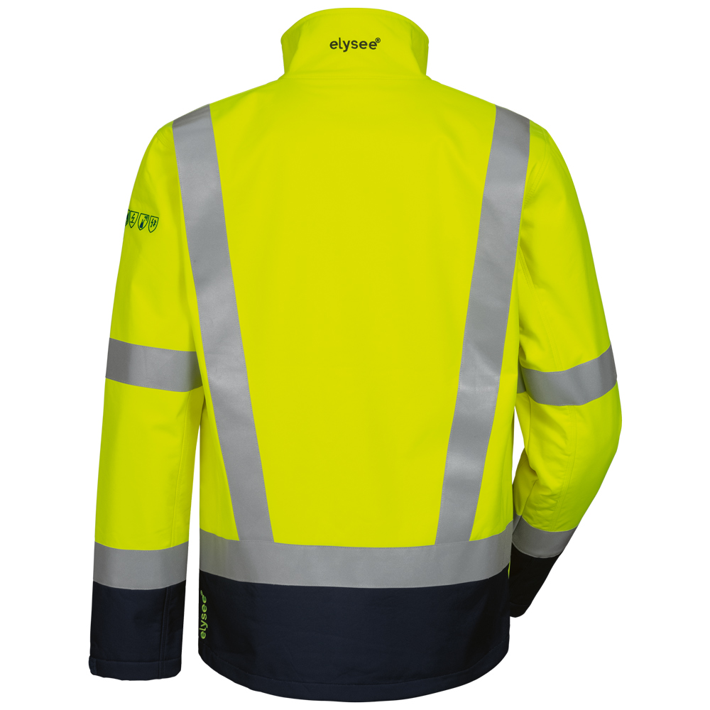F-ELYSEE-Warnschutz, Warnschutz-Softshelljacke, KAAPO, warngelb/marine