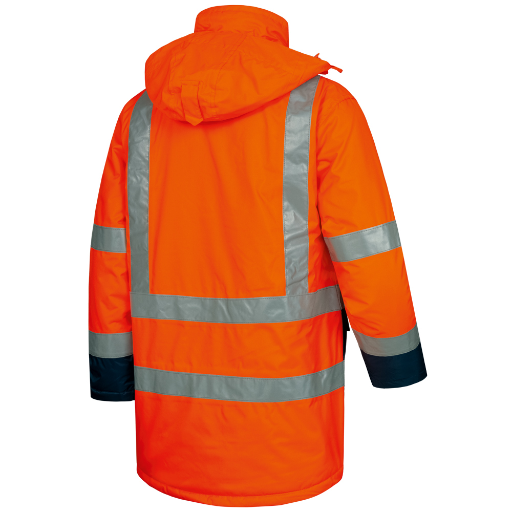 F-ELYSEE-Warnschutz, Warnschutz-Parka, *LUIS*, fluoreszierend orange/marine abgesetzt