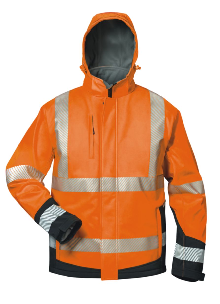 F-ELYSEE-Warnschutz, Warn-Softshell-Jacke, *LUKAS*, fluoreszierend orange/schwarz
