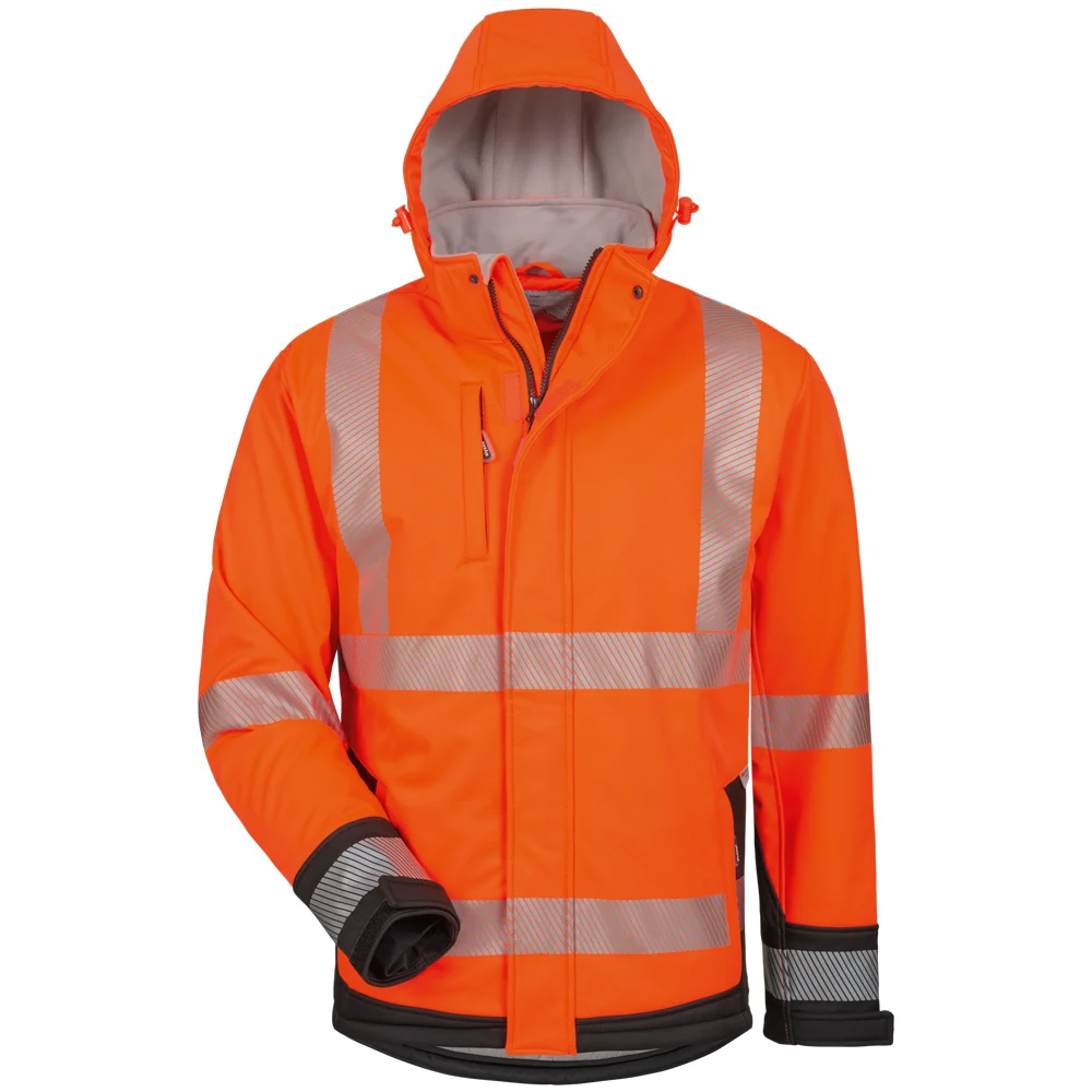 F-ELYSEE-Warnschutz, Warnschutz-Softshell-Jacke, *LUKAS*, fluoreszierend orange/schwarz