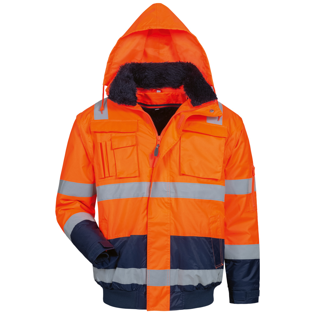 F-ELYSEE-Warnschutz, Warnschutz-Pilotjacke, 4-in 1, *OLIVER*, fluoreszierend orange/marine
