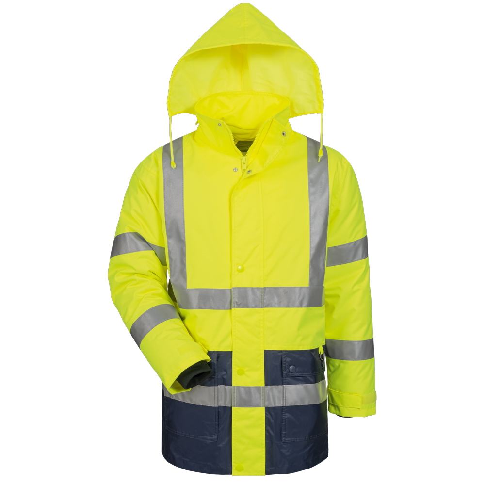 F-SAFESTYLE-Warnschutz, 2 in 1-Warnschutz-Parka, *SEBASTIAN*, fluoreszierend gelb/marine abgesetzt
