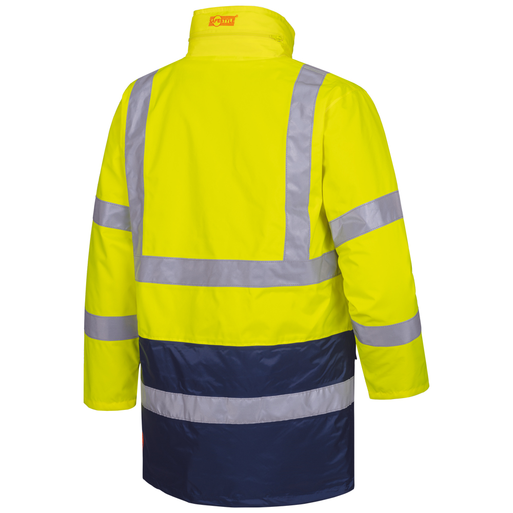 F-SAFESTYLE-Warnschutz, 2 in 1-Warnschutz-Parka, *SEBASTIAN*, fluoreszierend gelb/marine abgesetzt