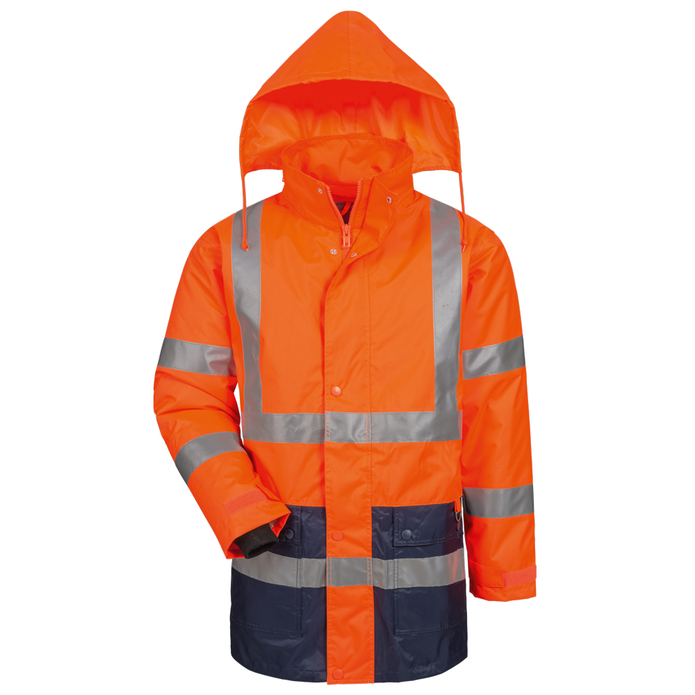 F-SAFESTYLE-Warnschutz, 2 in 1-Warnschutz-Parka, *ALEXANDER*, fluoreszierend orange/marine abgesetzt