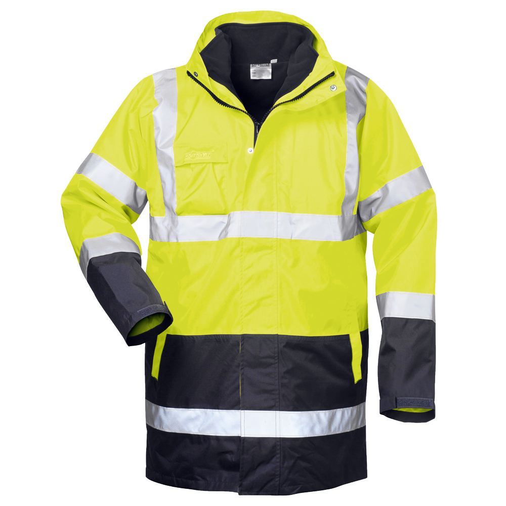 F-SAFESTYLE-Warnschutz, 4 in 1-Warnschutzparka, *SPENCER*, fluoreszierend gelb/marine abgesetzt
